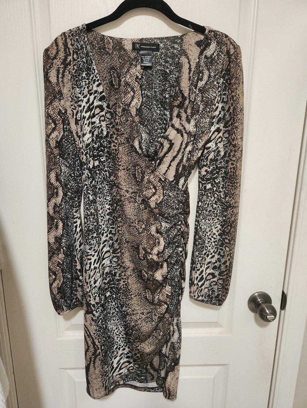 INC International Concepts Snake & Leopard Print Wrap Dress - Tan, Black, White,